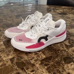 On Running White and Pink Women's Athletic Sneakers
